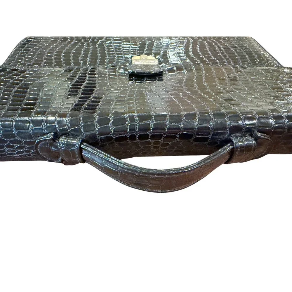 Vintage Salisbury Black Croc‎ Embossed Leather Briefcase Locking Portfolio